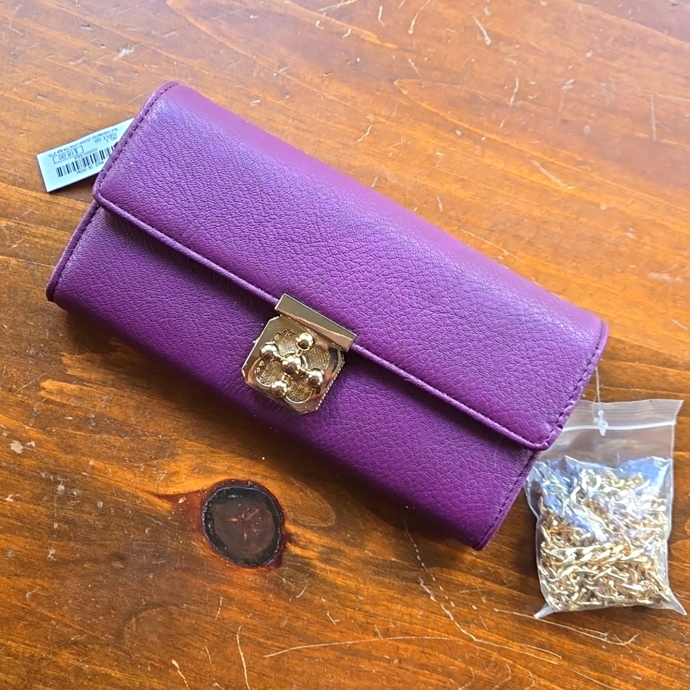 NWT Charming Charlie Purple Wallet/Clutch with Chain